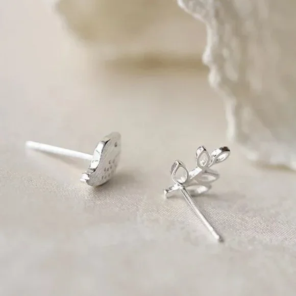 S925 Bird Leaf Stud Earrings - Picture 2 of 9